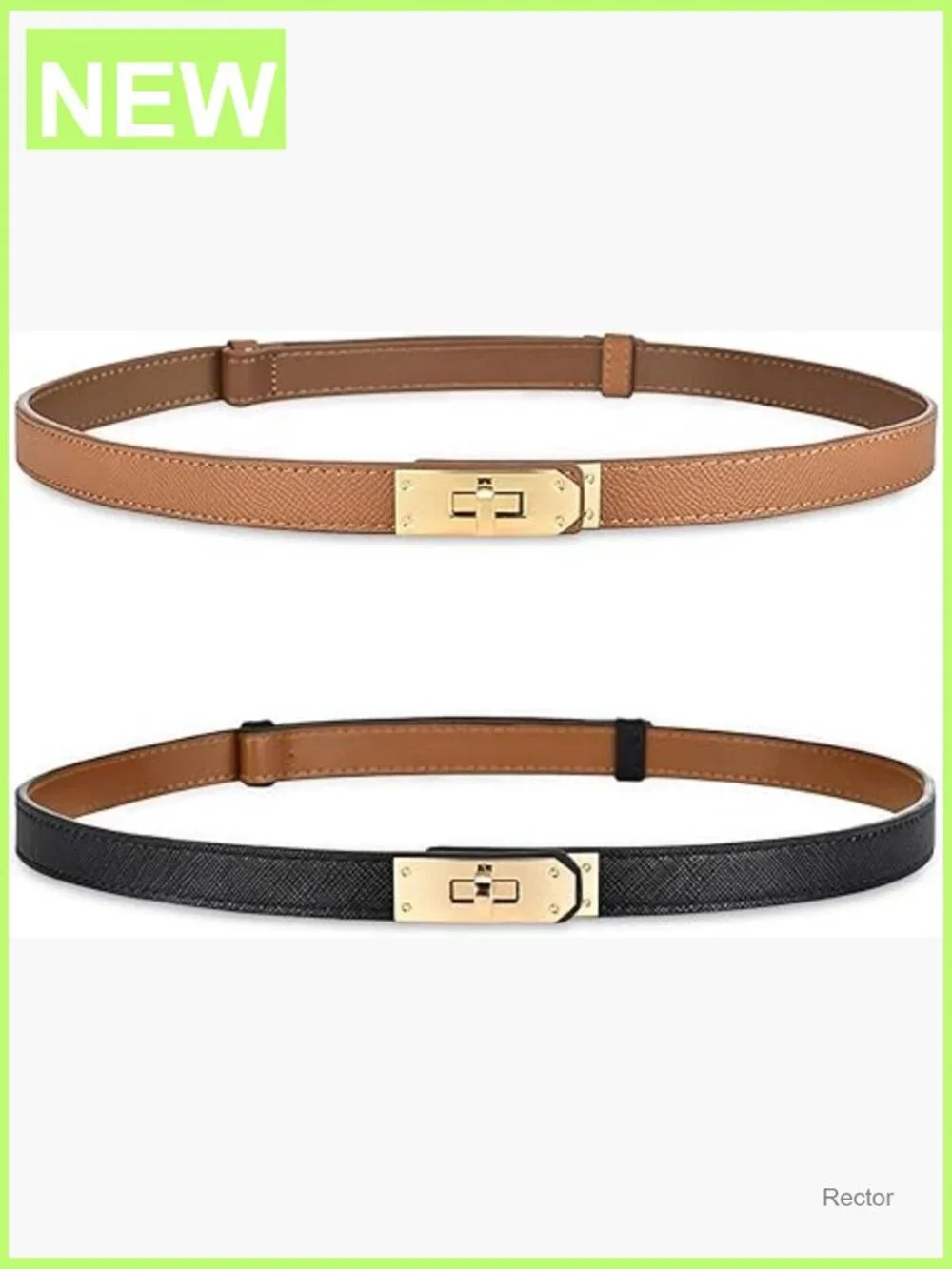 Women's Skinny Leather Belt with Turn-Lock Buckle